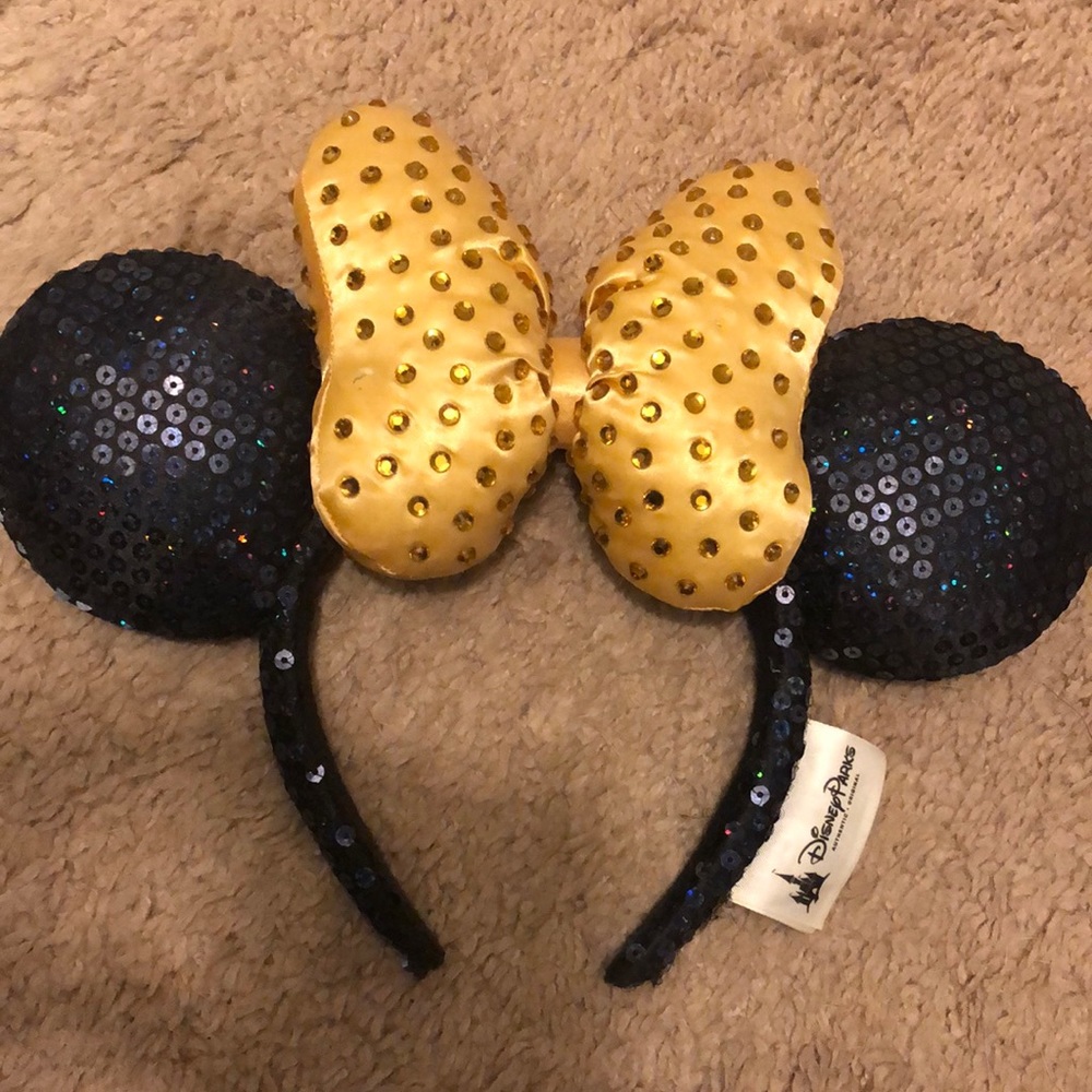 Disney Gold, black and rainbow sequins minnie ears